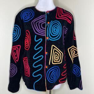 90s Julia Kim Jacket Large Retro Artsy Wearable Art To Wear Chenille Toggle Vtg